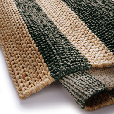 Bondi Natural and Bottle Green Jute Stripe Braided Boucle Rug