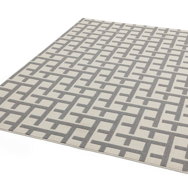 Asiatic London Antibes AN03 White Grey Grid Indoor Outdoor Polypropylene Geometric Flatweave Rug