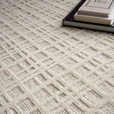 Thatch Cream Hand Woven Wool Rug Checked Pattern Neutral Undyed Wool Blend in Ecru
