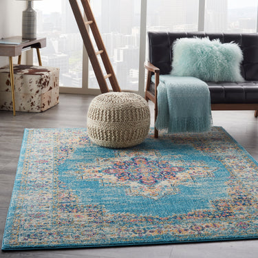 Nourison Passion PSN03 Traditional Medallion Persian Rug in Light Blue