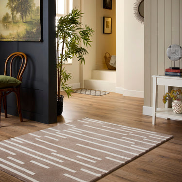 Origins Broken Stripe Tufted Beige Wool Geometric Striped Rug