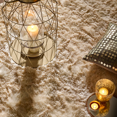 Origins Glamour/Shimmer Champagne Beige Soft Silky Shaggy Rug
