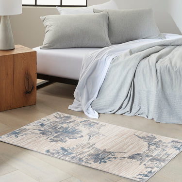 Calvin Enchanting ECH01 Ivory Grey Blue Polypropylene Abstract Floral Textured Rug