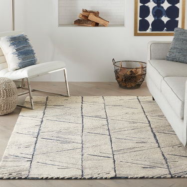 Nourison Colorado Linear Hand-Tufted White Blue Wool Textured Modern Rug