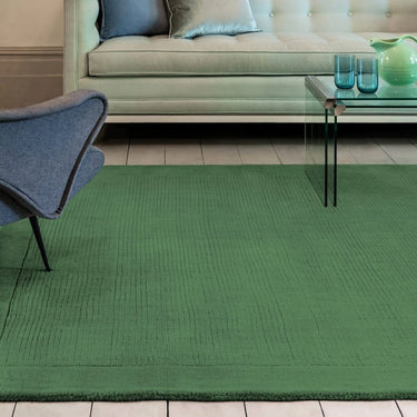 York 100% Wool Rug Hand Made Modern Plain Bordered Rug in Forest Green