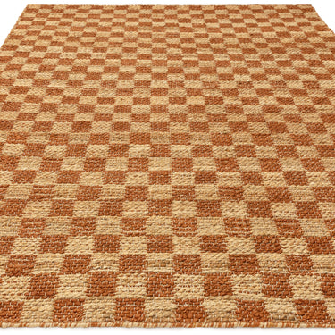 Naturi Hand Woven Jute Rug Reversible Checkerboard Flatweave Rug in Rust Natural