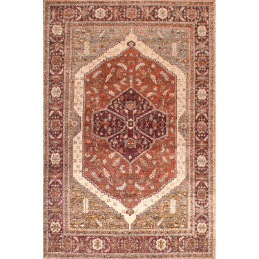 Orient 2529 Traditional Medallion Floral Bordered Rug Hallway in Terracotta, Red, Navy and Cream