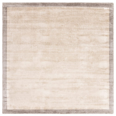 Blade Border Plain Silky Hand Woven Viscose Rug in Putty Cream with Silver Border