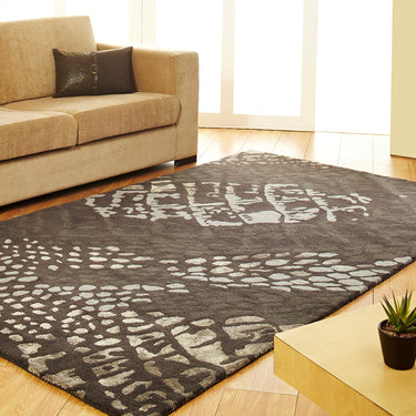Unique Canyon Abstract Handmade Quality Heavy Silky Viscose Wool Rug in Grey