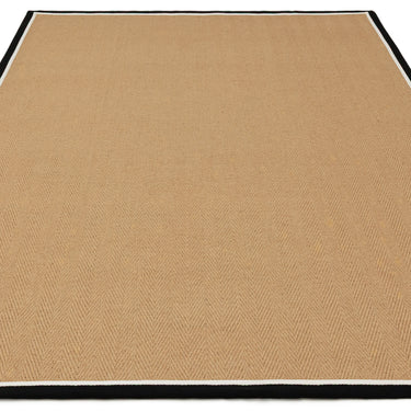 Asiatic London Bordo Sisal Charcoal Cream Border Herringbone Pattern Jute Cotton Textured Flatweave Rug