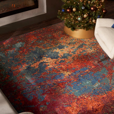 Celestial CES08 Pictorial Blue Gold Yellow Multi Jute Polypropylene Abstract Rug