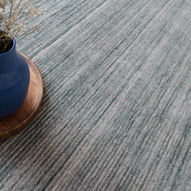 Hazy Sea Blue Tip-Sheared Finish Soft Blend Hand-Woven Wool Cotton Textured Rug