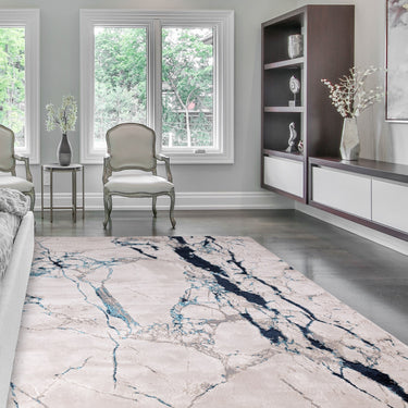 Aurora Quake AU22 Artistic Modern Marbled Shiny Blue Grey Rug