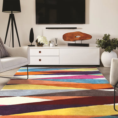 Shard Modern Geometric Hand Woven Carved Wool Vibrant Multi Colours Rug