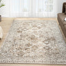 550AC Cream Beige Traditional Vintage Textured Bordered Hallway Runner Rug - Small 80x150 cm (2'6"x5')