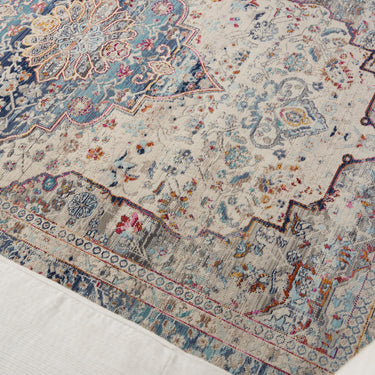 Nourison Kashan VKA07 Medallion Bordered Classic Ivory Blue Polypropylene Persian Traditional Vintage Rug
