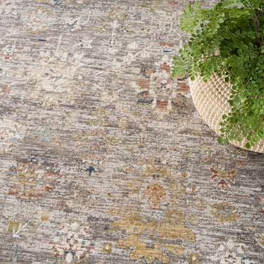 Nourison Antique Fusion ANF05 Bordered Grey Traditional Vintage Abstract Floral Rug