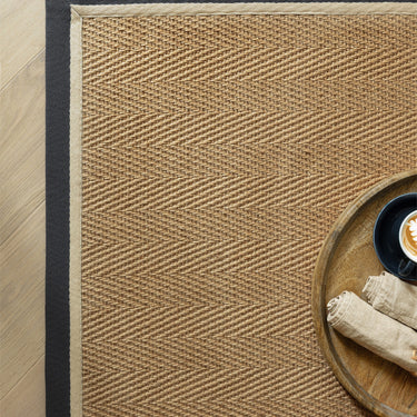 Asiatic London Bordo Sisal Slate Cream Border Herringbone Pattern Natural Beige Jute Cotton Textured Flatweave Rug