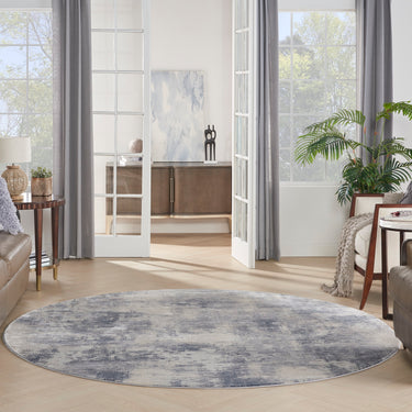 Rustic Textures RUS02 Modern Abstract Circle Round Rug in Blue Ivory