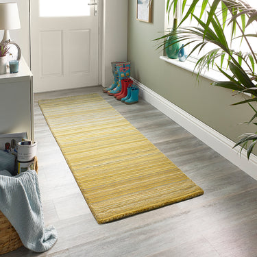 Origins Fine Stripes Hand Loom Woven Wool Rug Halway in Ochre