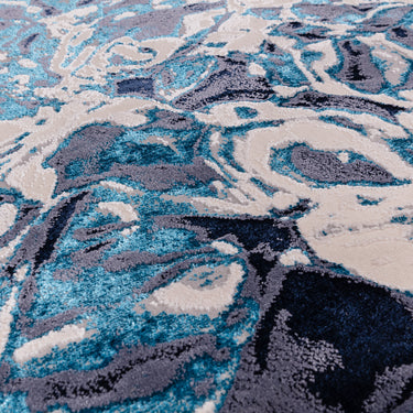 Aurora Foam AU21 Modern Abstract Marble Shiny Blue Silver Rug