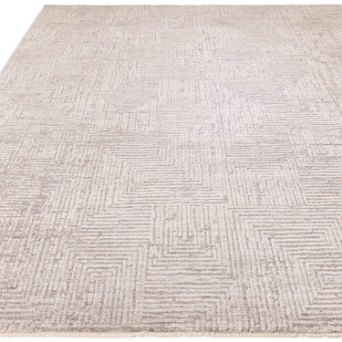 Asiatic London Laurent LA05 Fringed Grey Silver Cotton Abstract Geometric Textured Rug
