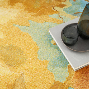 Prismatic PRS29 Hand-Tufted New Zealand Wool and Silk Pictorial Pattern Gold Multicolour Rug