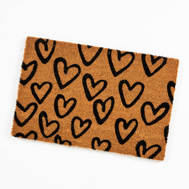Drawn Hearts Printed Pvc Backed Coir Natural Doormat