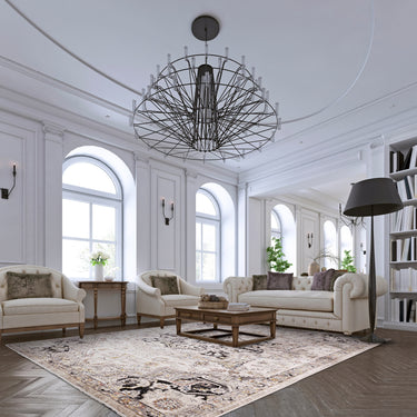 Sovereign Antique Medallion Classic Persian High Shine Traditional Vintage Rug in Grey Silver