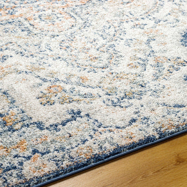 Elaziz Vintage Traditional Boho Oriental Blue, Ivory & Light Beige Rug