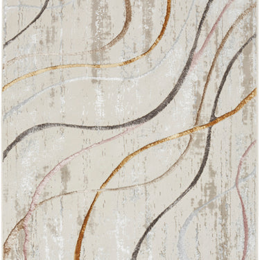 Glitz GLZ01 Silky Linear Pattern Ivory Multi Abstract Geometric Modern Rug