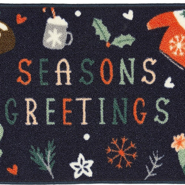 Floormatters Washable Runner and Doormat Set Anti-Slip Seasons Greetings Blue Mat in 40x60 & 50x150 cm