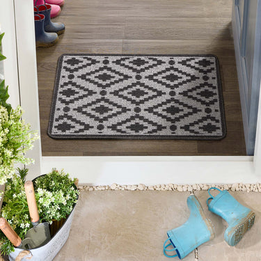 My Stain Resistant Ikat Charcoal Washable Non-Slip Polypropylene Bordered Doormat
