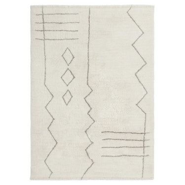 Asiatic London Azera Tribal Tufted Cream White Washable Wool Shaggy Berber Rug