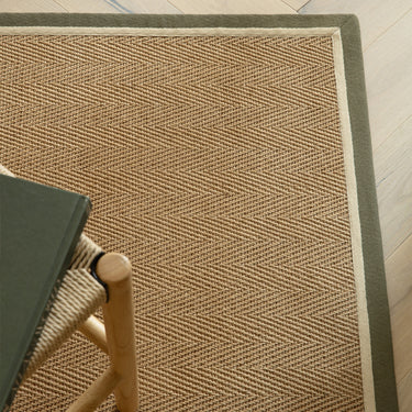 Asiatic London Bordo Sisal Khaki Cream Border Herringbone Pattern Natural Beige Jute Cotton Textured Flatweave Rug