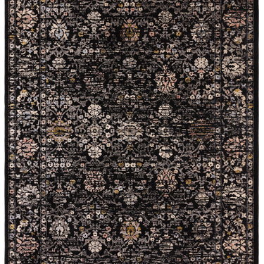 Sovereign Black Floral Traditional Rug Flatweave Silky Shiny Rug