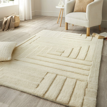Origin Maze Rug Soft Wool High Quality Modern Linear Geometric Rug in Pristine Cream in 200x290 cm