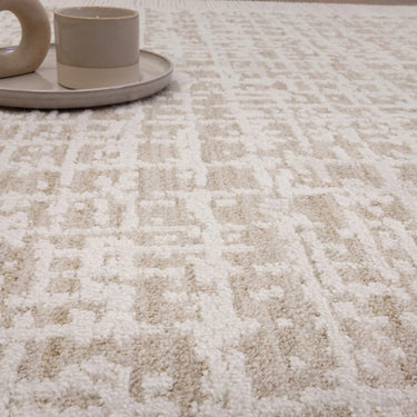 Anders AN10 Charm Grid Bordered Soft Shimmer Beige Natural Traditional Abstract Geometric Rug