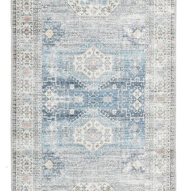 Origins Venice Bordered Classic Blue Washable Non-Slip Cotton Chenille Rug