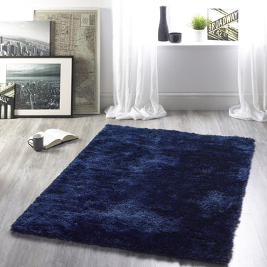 Origins Glamour/Shimmer Indigo Blue Soft Silky Shaggy Rug - Medium 120x170 cm (4'x5'6")