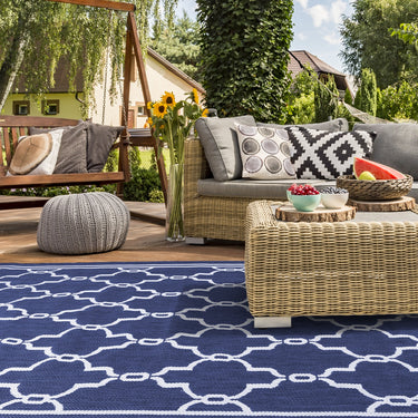 Terrace Spanish Tile Outdoor Rug and Round in Red, Natural, Blue, Silver, Terracotta, Teal and Gold