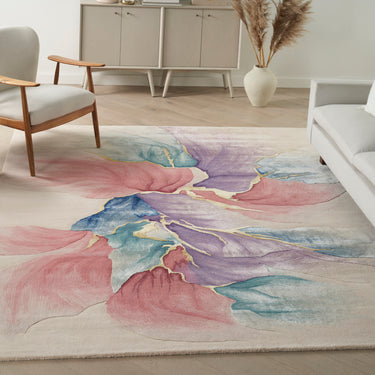 Prismatic Abstract Rug by Nourison Modern Luxury Soft Wool Silky Viscose Hand Tufted PRS34 Rug in Ivory