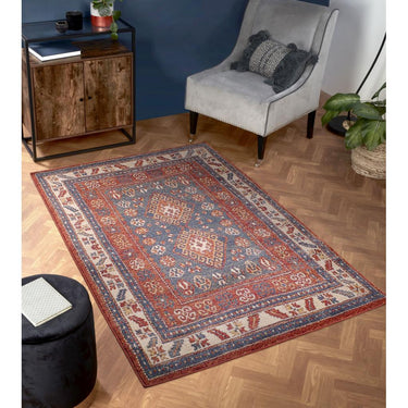 Orient 2520 Traditional Floral Bordered Rug Runner in Terracotta, Red, Navy and Cream