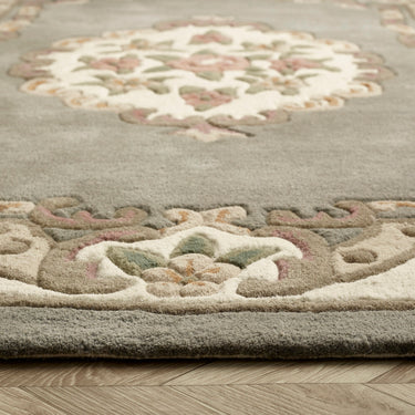 Origins Aubusson Shensi Traditional Wool Round, Hallway, Halfmoon Rug in Grey