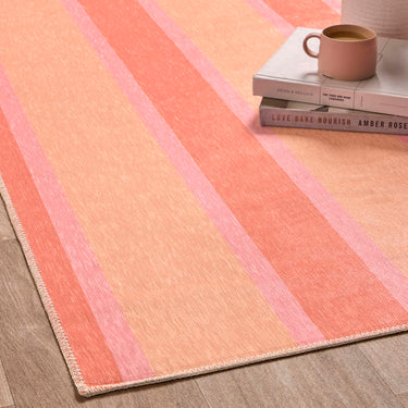 Washable Modern Sorbet Striped Orange Rug or Halway Runner