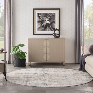 Rustic Textures RUS06 Modern Abstract Circle Round Rug in Ivory Blue