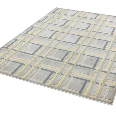 Aurora Elexus AU15 Geometric Squared Shiny Metallic Gold Bronze Grey Rug