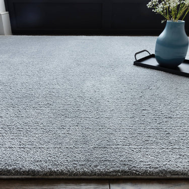Asiatic London Como Ultra Soft Silky High Shine Velvety Blue Jute Shaggy Textured Rug