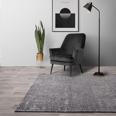 Asiatic London Beau Carbon Grey Silver Short Pile Cotton Chenille Abstract Rug - Medium 120x170 cm (4'x5'6")