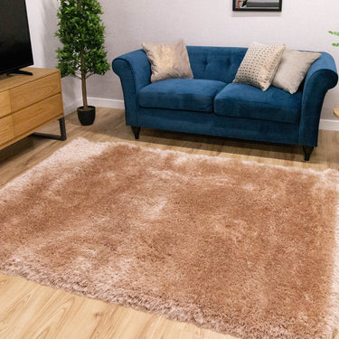 Mayfair Modern Plain High Pile Luxurious Shaggy Rug in Natural Beige